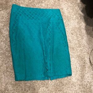 Loft Petites Lace Overlay Teal Pencil Skirt